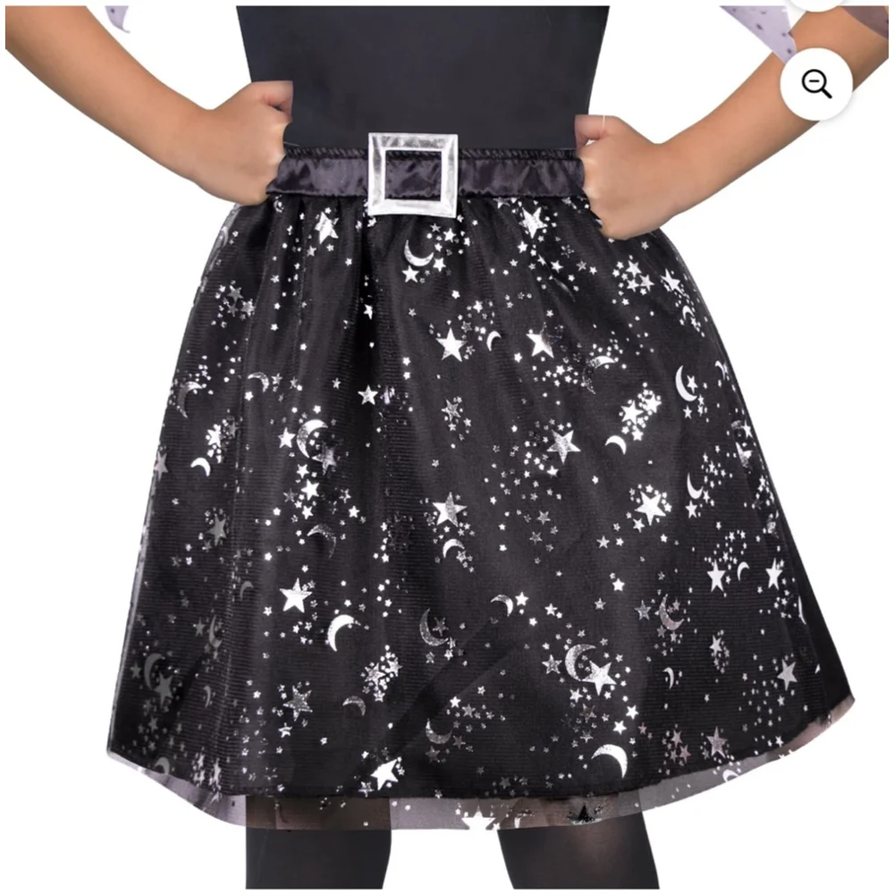 NEW Girls Halloween Celestial Witch Costume Black Silver M(7/8)